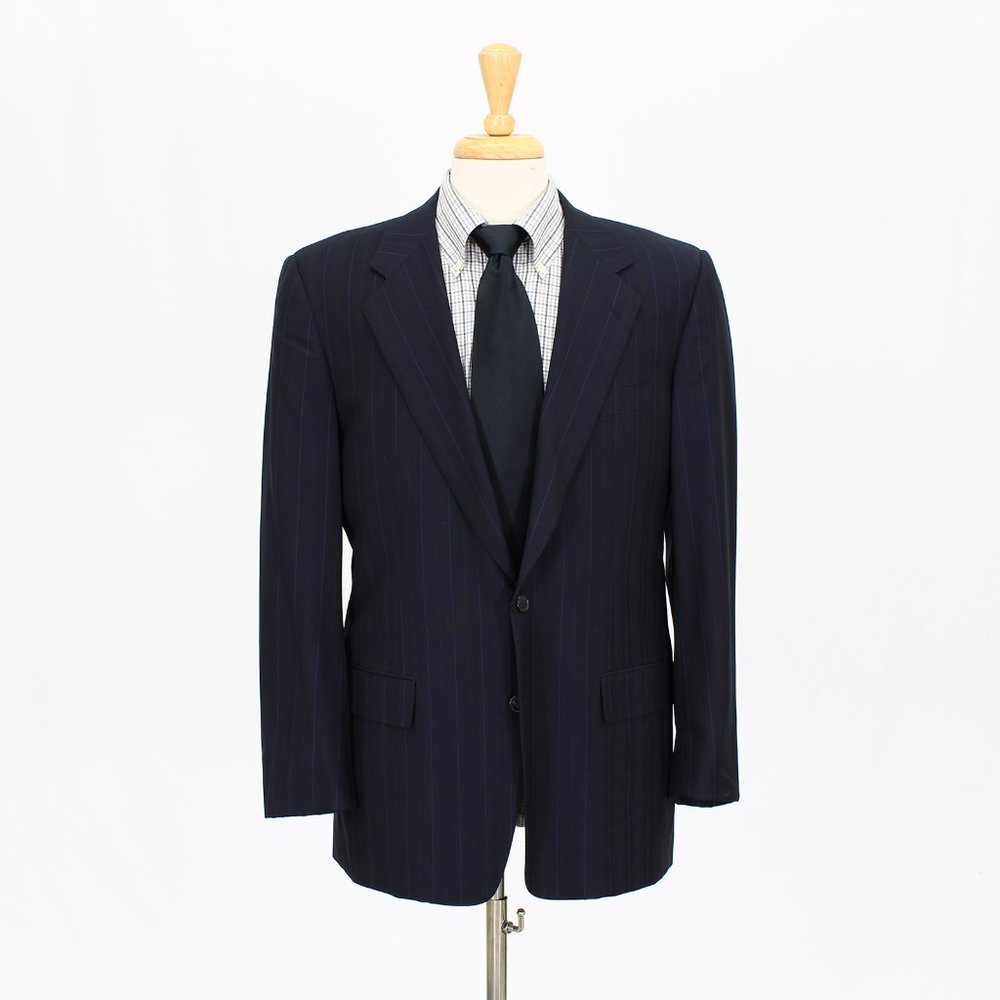 Belvest 40R Navy Stripe Wool Two Button Suit Jacket O562